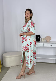 XENIA MUŚLINOWA SUKIENKA Z ROZKLOSZOWANYM DOŁEM W KWIATY . MIĘTOWA 02 image 9