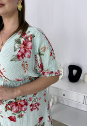 XENIA MUŚLINOWA SUKIENKA Z ROZKLOSZOWANYM DOŁEM W KWIATY . MIĘTOWA 02 image 6