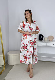 XENIA MUŚLINOWA SUKIENKA Z ROZKLOSZOWANYM DOŁEM W KWIATY . BIAŁA 03 image 3