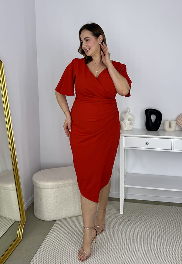 CLAUDIA ELEGANCKA SUKIENKA PLUS SIZE OŁÓWKOWA . CZERWONA 04 image 5