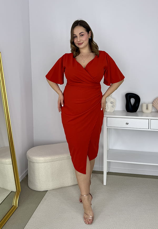CLAUDIA ELEGANCKA SUKIENKA PLUS SIZE OŁÓWKOWA . CZERWONA 04 image 6