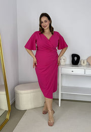 CLAUDIA ELEGANCKA SUKIENKA PLUS SIZE OŁÓWKOWA . FUKSJA 06