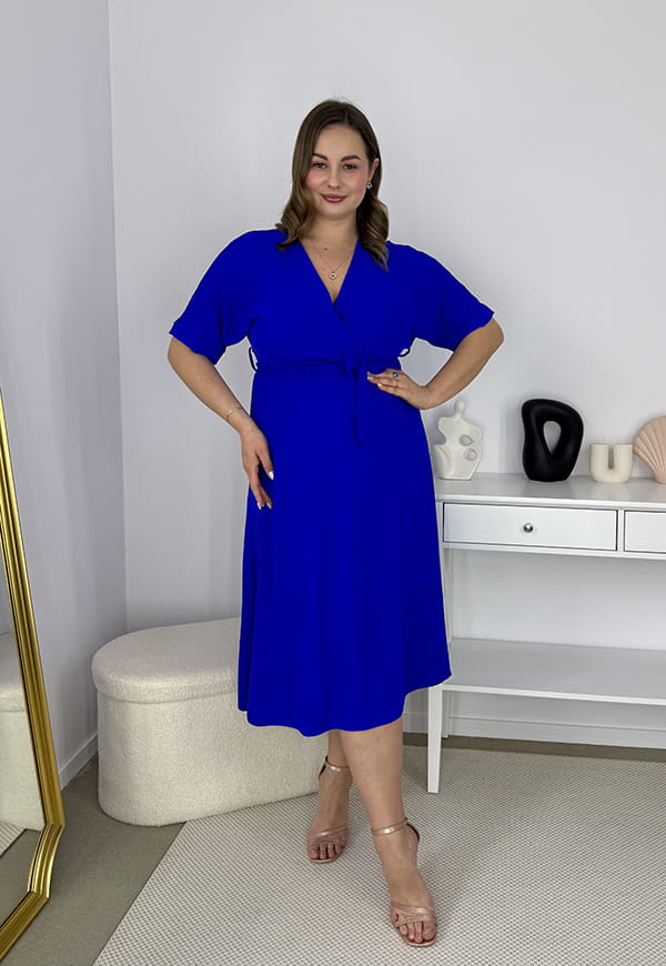 LISBONA KRÓTKI RĘKAW SUKIENKA PLUS SIZE KOPERTOWA MIDI. CHABROWA 08