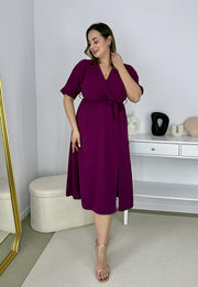 LISBONA KRÓTKI RĘKAW SUKIENKA PLUS SIZE KOPERTOWA MIDI. ŚLIWKA 07 image 5