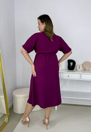 LISBONA KRÓTKI RĘKAW SUKIENKA PLUS SIZE KOPERTOWA MIDI. ŚLIWKA 07 image 8