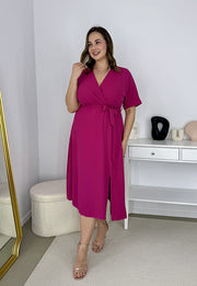 LISBONA KRÓTKI RĘKAW SUKIENKA PLUS SIZE KOPERTOWA MIDI. FUKSJA 06 image 7