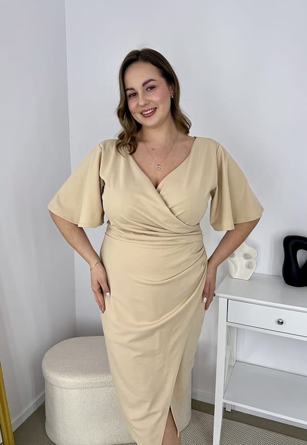 CLAUDIA ELEGANCKA SUKIENKA PLUS SIZE OŁÓWKOWA . BEŻOWA 02 image 9