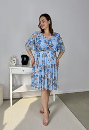 COLETTE FLOWERS TIULOWA SUKIENKA  PLUS SIZE ROZKLOSZOWANA W KWIATY.  BŁĘKITNA 02 image 5
