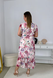 ALISON DŁUGA SUKIENKA PLUS SIZE Z ELASTYCZNEJ SIATECZKI  W KWIATY.  BIAŁA W HIBISKUS 03 image 8