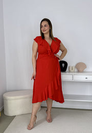 OLIVIA KOPERTOWA ROZKLOSZOWANA SUKIENKA PLUS SIZE Z FALBANAMI. CZERWONA 07 image 7