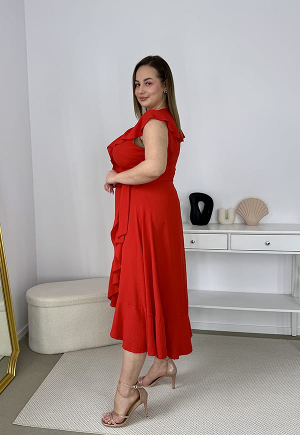 OLIVIA KOPERTOWA ROZKLOSZOWANA SUKIENKA PLUS SIZE Z FALBANAMI. CZERWONA 07 image 8