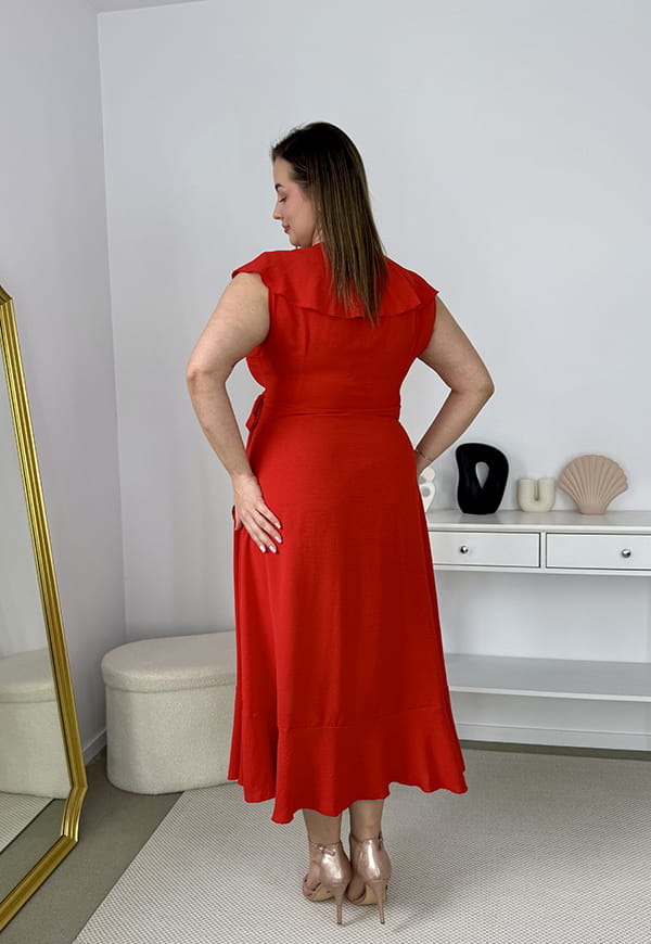 OLIVIA KOPERTOWA ROZKLOSZOWANA SUKIENKA PLUS SIZE Z FALBANAMI. CZERWONA 07 image 9