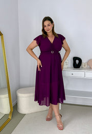 SISI ELEGANCKA SUKIENKA Z PLISOWANĄ GÓRĄ Z PASKIEM. ŚLIWKA 01 image 3