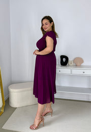 SISI ELEGANCKA SUKIENKA Z PLISOWANĄ GÓRĄ Z PASKIEM. ŚLIWKA 01 image 9