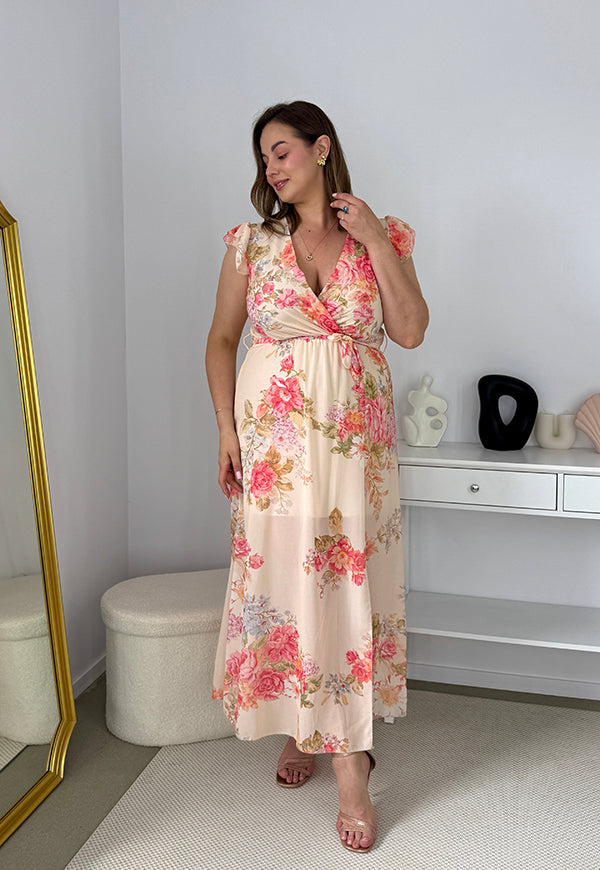 SIDNEY SUKIENKA MAXI PLUS SIZE  SZYFONOWA W KWIATY.BEŻOWO/BRZOSKWIONIOWA 01 image 2