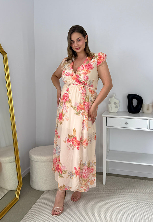 SIDNEY SUKIENKA MAXI PLUS SIZE  SZYFONOWA W KWIATY.BEŻOWO/BRZOSKWIONIOWA 01 image 5