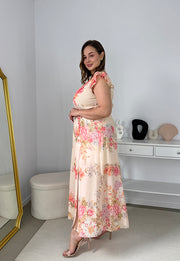 SIDNEY SUKIENKA MAXI PLUS SIZE  SZYFONOWA W KWIATY.BEŻOWO/BRZOSKWIONIOWA 01 image 7