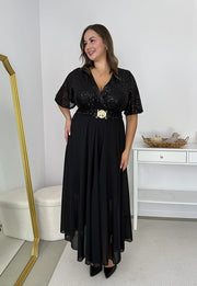 GRACY MAXI SUKIENKA DŁUGA PLUS SIZE Z SZYFONOWYM DOŁEM I CEKINAMI. CZARNA 03 image 3