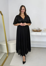 GRACY MAXI SUKIENKA DŁUGA PLUS SIZE Z SZYFONOWYM DOŁEM I CEKINAMI. CZARNA 03 image 7