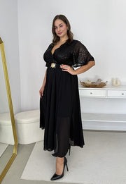 GRACY MAXI SUKIENKA DŁUGA PLUS SIZE Z SZYFONOWYM DOŁEM I CEKINAMI. CZARNA 03 image 8