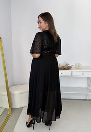 GRACY MAXI SUKIENKA DŁUGA PLUS SIZE Z SZYFONOWYM DOŁEM I CEKINAMI. CZARNA 03 image 9