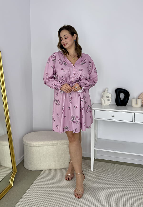 FLAVIA SPRING SUKIENKA PLUS SIZE WE WZORY NA GUZIKI PRZED KOLANO. JASNY RÓŻ 01 image 5
