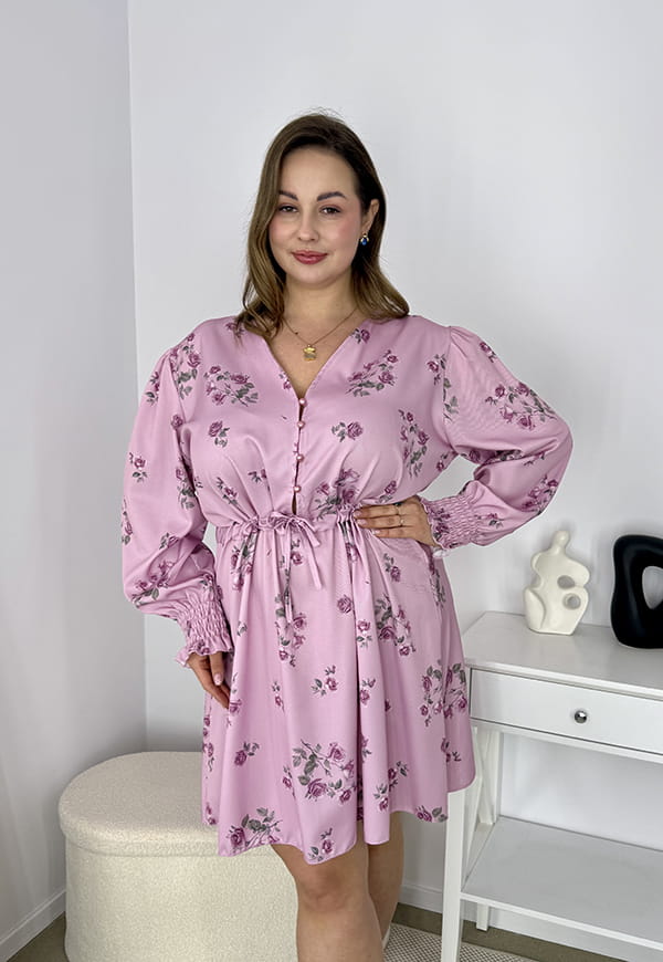 FLAVIA SPRING SUKIENKA PLUS SIZE WE WZORY NA GUZIKI PRZED KOLANO. JASNY RÓŻ 01 image 2