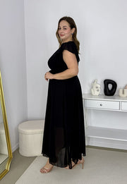 AGNES DŁUGA SZYFONOWA SUKIENKA MAXI ROZKLOSZOWANA Z PASKIEM. CZARNA  09 image 8