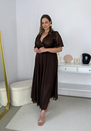 GRACY MAXI SUKIENKA DŁUGA PLUS SIZE Z SZYFONOWYM DOŁEM I CEKINAMI. CZEKOLADOWA 10 image 8