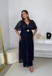 GRACY MAXI SUKIENKA DŁUGA PLUS SIZE Z SZYFONOWYM DOŁEM I CEKINAMI. GRANATOWA 08 image 7