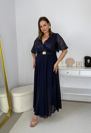 GRACY MAXI SUKIENKA DŁUGA PLUS SIZE Z SZYFONOWYM DOŁEM I CEKINAMI. GRANATOWA 08 image 10