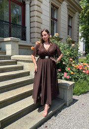 GRACY MAXI SUKIENKA DŁUGA PLUS SIZE Z SZYFONOWYM DOŁEM I CEKINAMI. CZEKOLADOWA 10 image 2