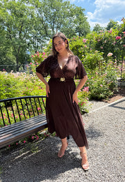 GRACY MAXI SUKIENKA DŁUGA PLUS SIZE Z SZYFONOWYM DOŁEM I CEKINAMI. CZEKOLADOWA 10 image 4