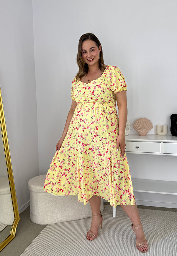 DAISY ROZKLOSZOWANA SUKIENKA MIDI HISZPANKA W KWIATY. CYTRYNOWA ŁACZKA 10 image 4