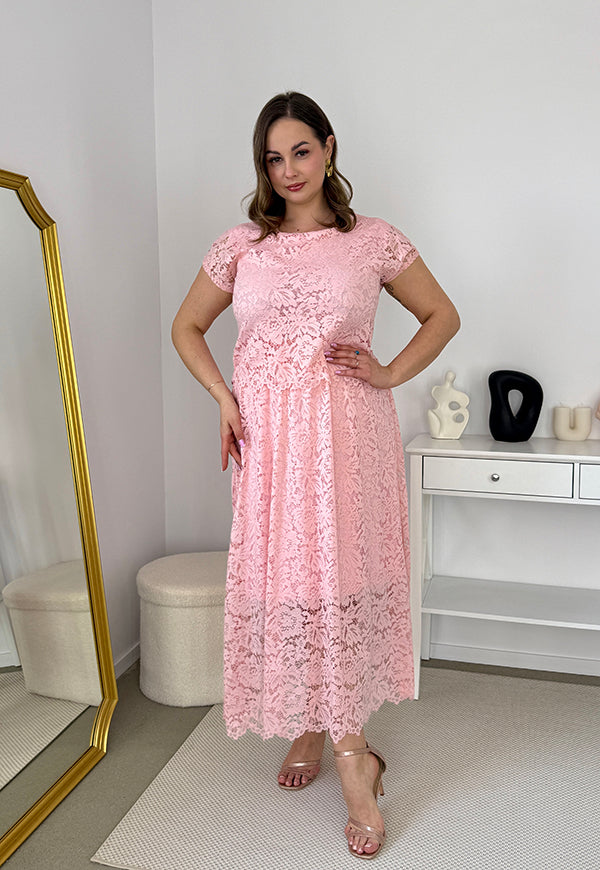 VIKI KORONKOWA SUKIENKA PLUS SIZE MAXI. PUDROWY RÓŻ 04