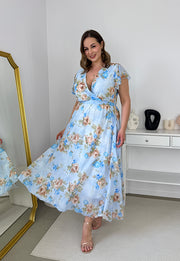 ALINA MAXI SUKIENKA SZYFONOWA DŁUGA PLUS SIZE W KWIATY. BŁĘKITNA 01 image 2