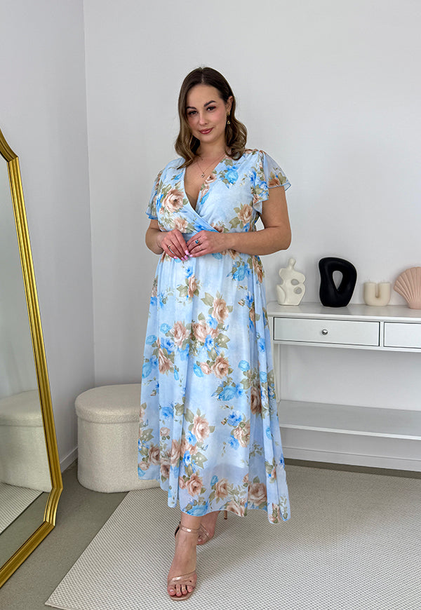 ALINA MAXI SUKIENKA SZYFONOWA DŁUGA PLUS SIZE W KWIATY. BŁĘKITNA 01 image 4