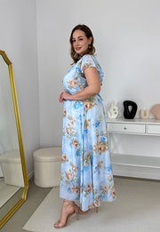 ALINA MAXI SUKIENKA SZYFONOWA DŁUGA PLUS SIZE W KWIATY. BŁĘKITNA 01 image 7