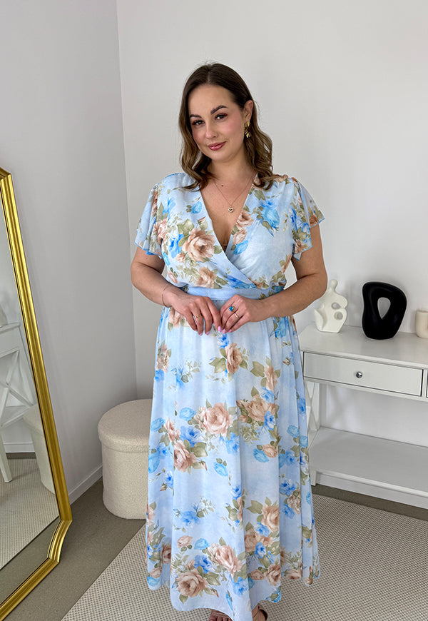 ALINA MAXI SUKIENKA SZYFONOWA DŁUGA PLUS SIZE W KWIATY. BŁĘKITNA 01 image 8