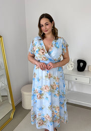 ALINA MAXI SUKIENKA SZYFONOWA DŁUGA PLUS SIZE W KWIATY. BŁĘKITNA 01 image 8