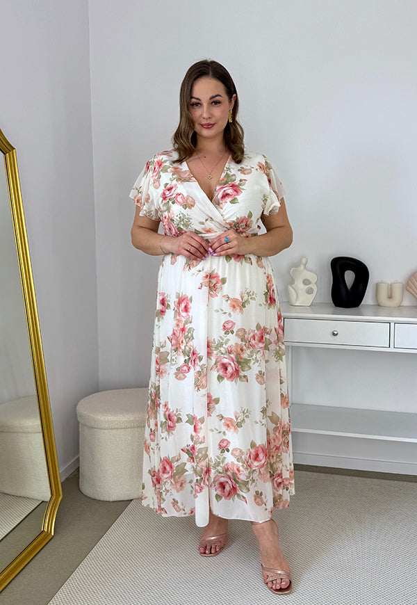 ALINA MAXI SUKIENKA SZYFONOWA DŁUGA PLUS SIZE W KWIATY. BIAŁA 02 image 10