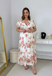 ALINA MAXI SUKIENKA SZYFONOWA DŁUGA PLUS SIZE W KWIATY. BIAŁA 02 image 10