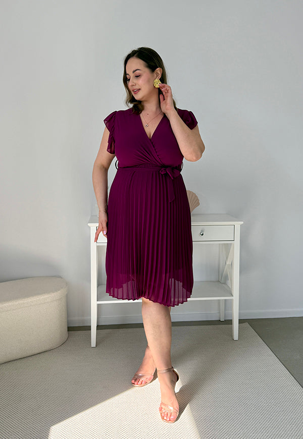 CLARET GŁADKA SUKIENKA PLISOWANA PLUS SIZE DO KOLAN. ŚLIWKOWA 07 image 5
