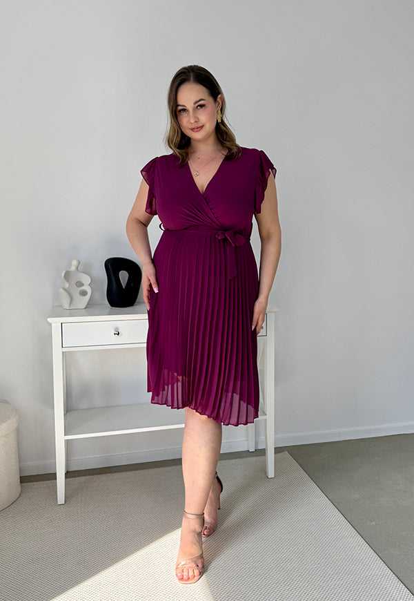 CLARET GŁADKA SUKIENKA PLISOWANA PLUS SIZE DO KOLAN. ŚLIWKOWA 07 image 6