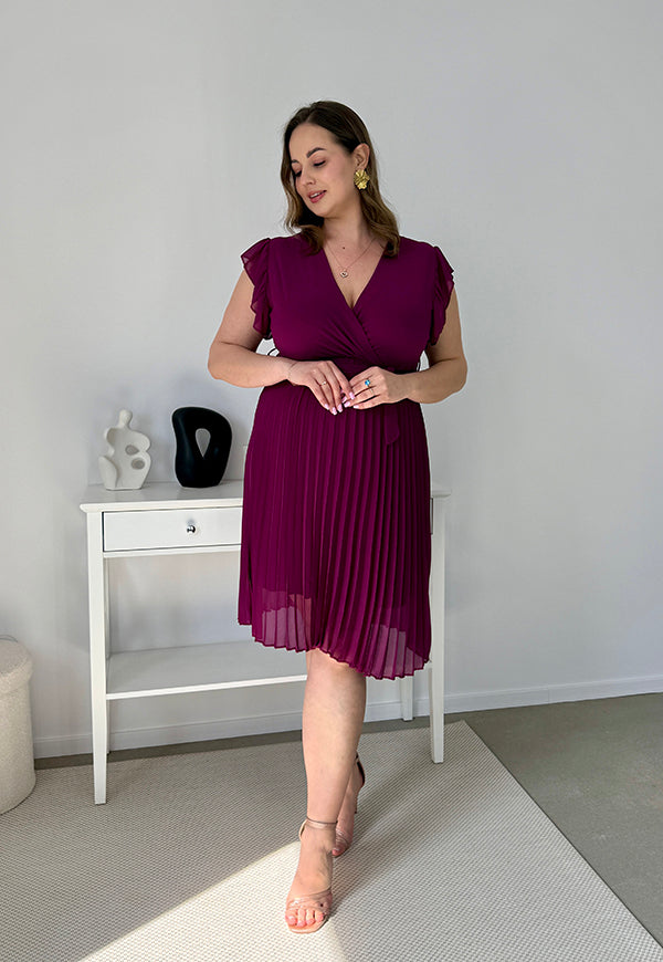 CLARET GŁADKA SUKIENKA PLISOWANA PLUS SIZE DO KOLAN. ŚLIWKOWA 07 image 7