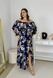 MATYLDA DŁUGA WISKOZOWA SUKIENKA HISZPANKA MAXI W KWIATY. GRANATOWA 03 image 3