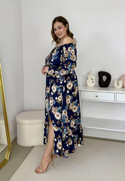 MATYLDA DŁUGA WISKOZOWA SUKIENKA HISZPANKA MAXI W KWIATY. GRANATOWA 03 image 6