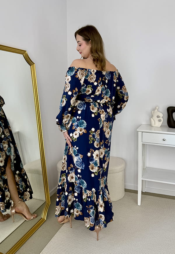 MATYLDA DŁUGA WISKOZOWA SUKIENKA HISZPANKA MAXI W KWIATY. GRANATOWA 03 image 7
