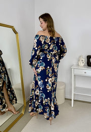 MATYLDA DŁUGA WISKOZOWA SUKIENKA HISZPANKA MAXI W KWIATY. GRANATOWA 03 image 7