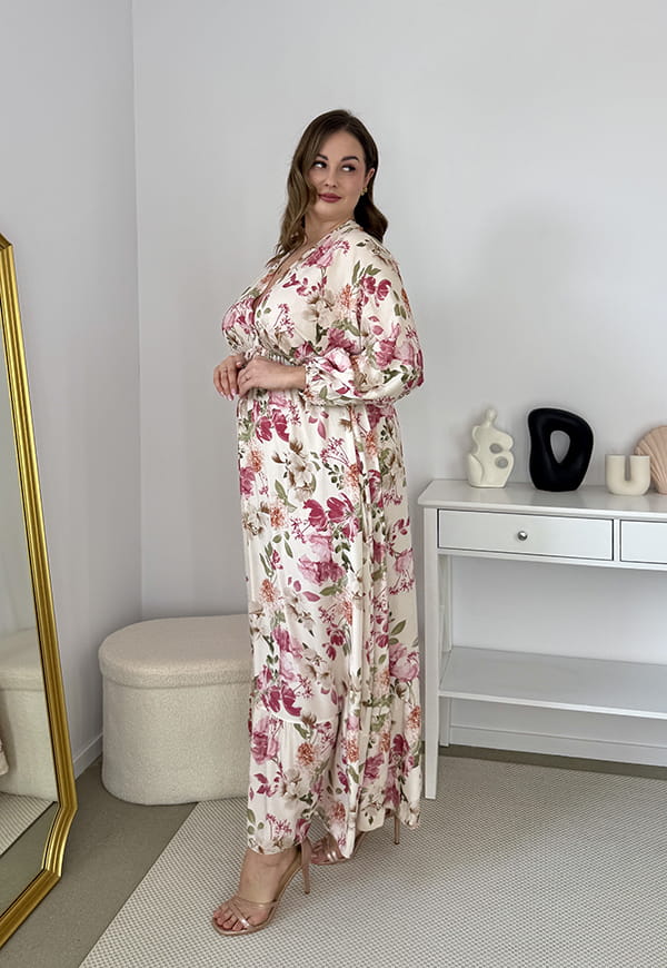 ELISA DŁUGA WISKOZOWA SUKIENKA MAXI W KWIATY.  KREMOWA 02 image 3